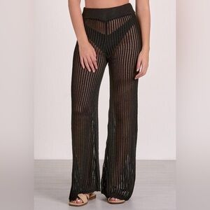 NWT Sensea Crochet Wide Leg Pants Black Sheer Knit Beach Coverup